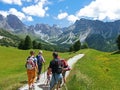 Italy,18 July 2014, Tourist family from Germany at UNESCO dolomiti dolomiten dolomites dolomitet mountain