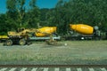 Italy - 28 June 2018: The yellow Plasser and Theurer on Trenitalia in the italian outskirts track