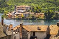 Italy lake painting like, San Giulio island on Orta lake Novara Royalty Free Stock Photo