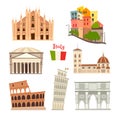 Italy landmarks vector icons set. Illustrated travel collection