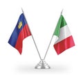 Italy and Liechtenstein table flags isolated on white 3D rendering