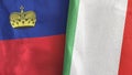 Italy and Liechtenstein two flags textile cloth 3D rendering