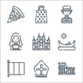 italy line icons. linear set. quality vector line set such as colosseum, pope, italy, gondola, cathedral, woman, gondolier, cheese