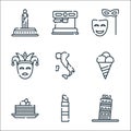 Italy line icons. linear set. quality vector line set such as , lipstick, tiramisu, ice cream, italy, carnival, mask, coffee maker