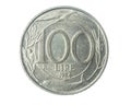Italy 100 lire coin on a white isolated background Royalty Free Stock Photo