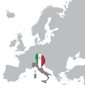 Italy Location Map on map Europe. 3d Italy flag map marker location pin. High quality map Italy.