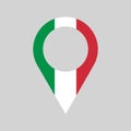 Italy location pin, gps marker, made in Italy symbol, find us sign, green, white and red flag colors, vector