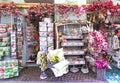 Italian street shops with various souvenir products in small town of Limone sul Garda Royalty Free Stock Photo