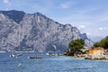 Lake Garda (Lago di Garda), coast and mountains with the small village of Limone sul Garda Royalty Free Stock Photo