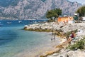 Lake Garda (Lago di Garda), coast and mountains with the small village of Limone sul Garda Royalty Free Stock Photo