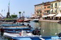 A small port located just off the main square and city walls of Lazise on Lake Garda Royalty Free Stock Photo