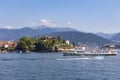 Pleasure boats on Lake Maggiore and the Italian Isola Bella Royalty Free Stock Photo