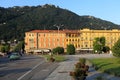 Italy - Lombardy - Como - city panoramic view by the shore of the Como lake at the sunset