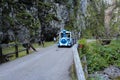 Tourist train in the Serrai di sottoguda canyon. Veneto, Italy. Royalty Free Stock Photo