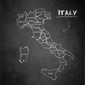 Italy map administrative division separates regions and names individual region, design card blackboard chalkboard