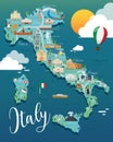 Italy map with attractive landmarks illustration. Royalty Free Stock Photo