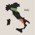 Italy map Black colors blackboard separate states individual