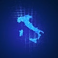 Italy map, connections, network. Smart working, digitalization and future. Technological innovation and internet network.