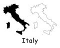 Italy Country Map. Black silhouette and outline isolated on white background. EPS Vector