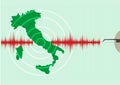 Italy Map Earthquake. Epicenter recorded with a seismic mornitoring device. Editable Clip Art.