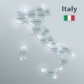 Italy map and flag, administrative division separates regions and names individual region, design glass card 3D