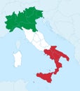 Italy map in flag colors with neighboring states, administrative division, blue background blank Royalty Free Stock Photo