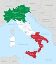 Italy map in flag colors with neighboring states, administrative division and names with cities Royalty Free Stock Photo