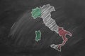 Italy. Map with flag, hand drawn chalk illustration