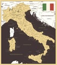 Italy Map Gold and Brown