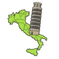 Italy map and Leaning Tower of Pisa sketch vector Royalty Free Stock Photo