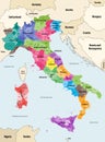 Italy provinces colored by regions vector map