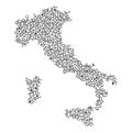 Italy map from pattern of black latin alphabet scattered letters. Vector illustration