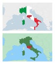 Italy map with pin of country capital. Two types of Italy map with neighboring countries