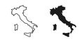 Italy map silhouette linear and black illustration. Vector Royalty Free Stock Photo