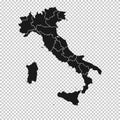 Italy Map - Vector Solid Contour and State Regions on Transparent Background