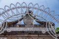 Italy. Matera. Fontana Ferdinandea, artistic fountain building in 19th century AD. Detail with the dedication and festival lights