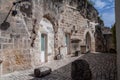 Italy. Matera. Glimpse of the Sasso Caveoso. Rupestrian architecture. Underground houses on Monterrone rocky outcrop