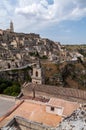 Italy. Matera. Panoramic view from Monterrone hill with the Church of San Pietro Caveoso, 13th century, and Sasso Caveoso