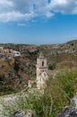 Italy. Matera. Panoramic view from Monterrone hill, with the Church of San Pietro Caveoso, 13th century, and Sasso Caveoso
