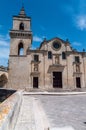 Italy. Matera. Sasso Caveoso. Church of San Pietro Caveoso, 13th century. Main facade and bell tower