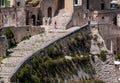 Italy. Matera. Touristic itinerary between the ancient Rioni Sassi. Glimpse of a scenic stairway inside the Sasso Caveoso