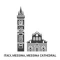 Italy, Messina, Messina Cathedral travel landmark vector illustration