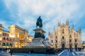 Italy. Milan Cathedral, Duomo di Milano with the equestrian statue of King Victor Emmanuel II Royalty Free Stock Photo