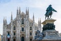 Italy. Milan Cathedral, Duomo di Milano with the equestrian statue of King Victor Emmanuel II Royalty Free Stock Photo