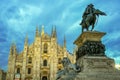 Italy. Milan Cathedral, Duomo di Milano with the equestrian statue of King Victor Emmanuel II Royalty Free Stock Photo