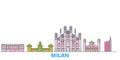 Italy, Milan City line cityscape, flat vector. Travel city landmark, oultine illustration, line world icons