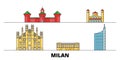 Italy, Milan City flat landmarks vector illustration. Italy, Milan City line city with famous travel sights, skyline Royalty Free Stock Photo