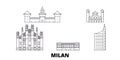 Italy, Milan City line travel skyline set. Italy, Milan City outline city vector illustration, symbol, travel sights