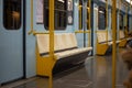 Italy, Milan 10.04.2024: An empty train waits at the San Donato metro station in Milan.