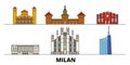 Italy, Milan flat landmarks vector illustration. Italy, Milan line city with famous travel sights, skyline, design. Royalty Free Stock Photo